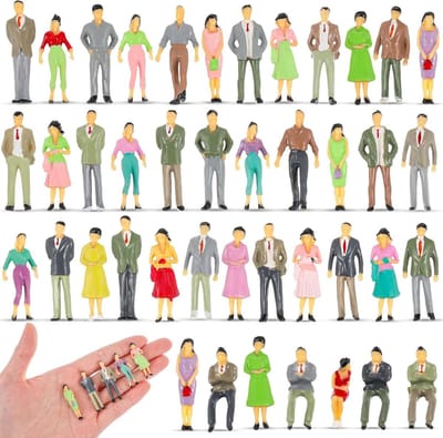 Miniatuur Figuren voor Architectuur - 50 Stuks Geschilderde Plastic Personen in Diverse Houdingen - Schaal 1:50 voor Modelbouw en Decoratie