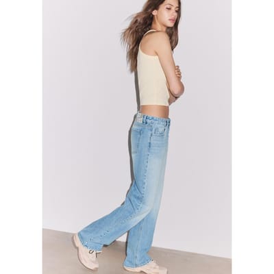 Stradivarius Straight jeans met lage taille  LICHTE MIDDENBLAUWE DENIM WASSING 34
