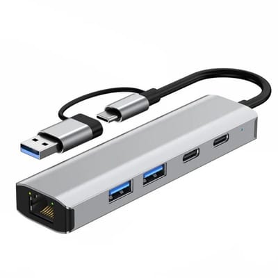 6-in-1 USB-C en USB-A Hub - Gigabit RJ45 ethernet - USB 3.2 10Gbps - dock voor Laptop en Desktop - grijs