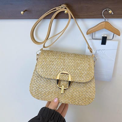 Nieuwe Crossbody Stro Geweven Tas Handtas voor Dames Tas Geweven Vakantietas Rotan Tas Mode Kleine Tas Zadel Tas beige