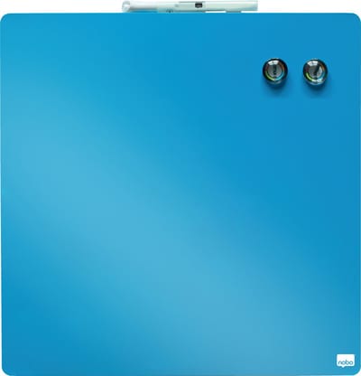 Nobo Droog Uitwisbaar Mini Magnetisch Whiteboard - Inclusief Whiteboard Marker, Magneten en Montagestickers - 36 x 36 cm - Blauw