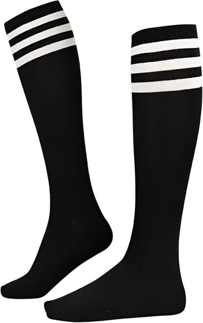 Dames Kniehoge Sokken met Strepen voor Carnaval en Halloween Kostuums - Zwart met Witte Strepen, Perfect voor Cosplay en Feestjes