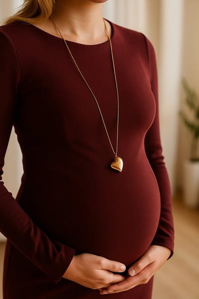 Lundholm Zwangerschapsketting Dames Goudkleurig - Premium Stainless Steel Gold Plated - Bella Serie - Hartjes Hanger met Rustgevend Geluid - Luxe Cadeau voor Vrouw, Babyshower of Gender Reveal - Luxe Geschenkverpakking