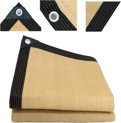 Schaduwdoek voor buiten - Schaduwnet - Schaduwdoek voor tuinhuisjes, terrassen en patio's - Hittebestendig - UV-bescherming - Hittebestendig - Versterkte ringen - 2x6m - Beige