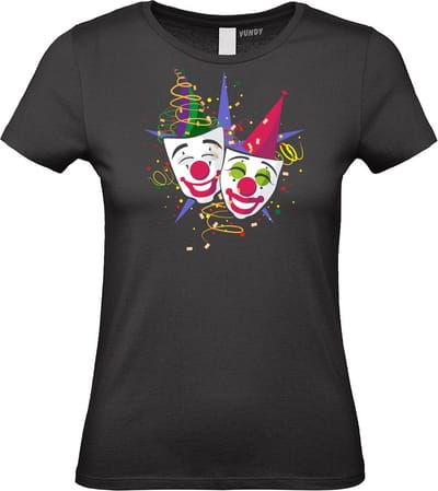 Dames T-shirt Carnaval Masker | Carnaval | Carnavalskleding Dames Heren | Zwart | maat XS