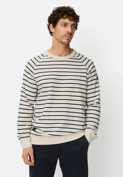 camel active Gestreept sweatshirt met ronde hals - Maat menswear-L - Wit