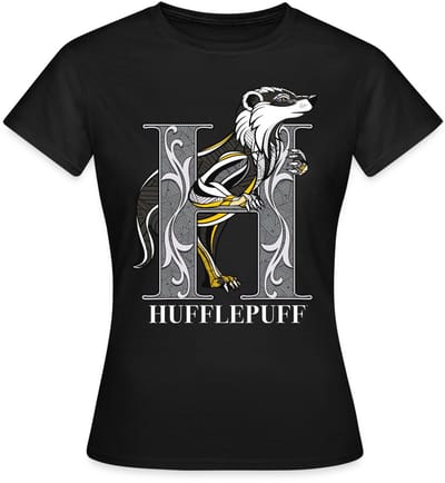 Harry Potter Hufflepuff Coat of Arms Monochrome T-Shirt Dames