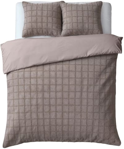 Droomtextiel Teddy Dekbedovertrek Fur Check - 200x200/220 cm - Taupe