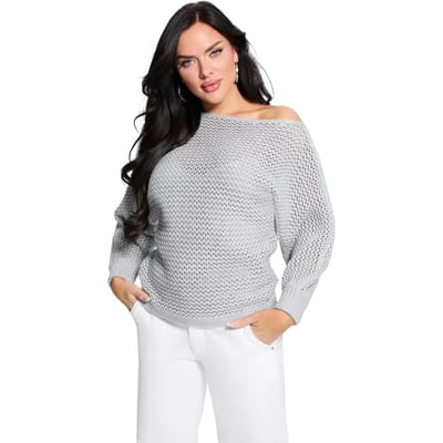 Vrouwelijke off-shoulder sweatshirt Guess Poa Metallic