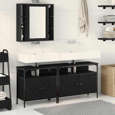 vidaXL - Badkamermeubels - 3 - st - Zwart - 80 - x - 30 - x - 60 - cm - Bewerkt - hout