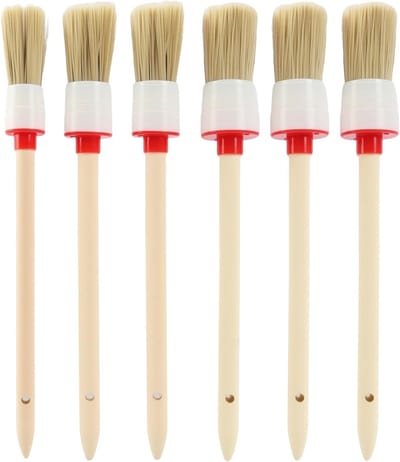 Ronde kwasten van natuurlijk varkenshaar, 6 stuks met houten handvat voor acrylverf, krijtverf en detaillering, perfect voor stencils en decoratieve projecten