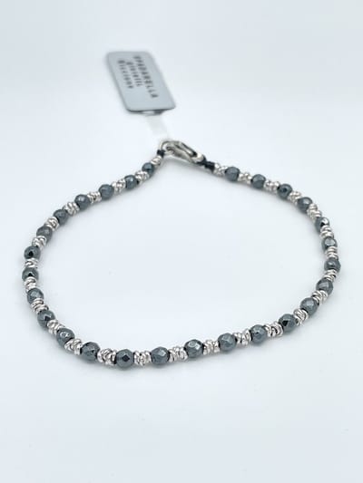 Spadarella Gioielli - SPBR490 - Armband - 925 Zilver - 3mm - Donkergrijs hematiet - 17 Cm
