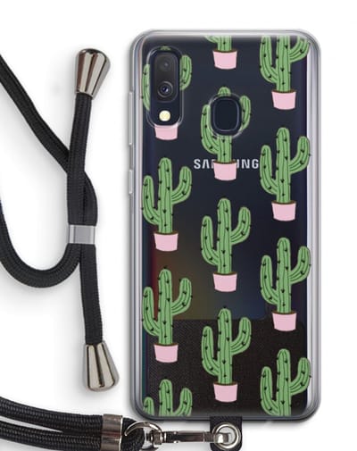 Case Company® - Hoesje met koord geschikt voor Samsung Galaxy A40 hoesje met Koord - Cactus Lover - Telefoonhoesje met Zwart Koord - Bescherming aan alle Kanten en Over de Schermrand