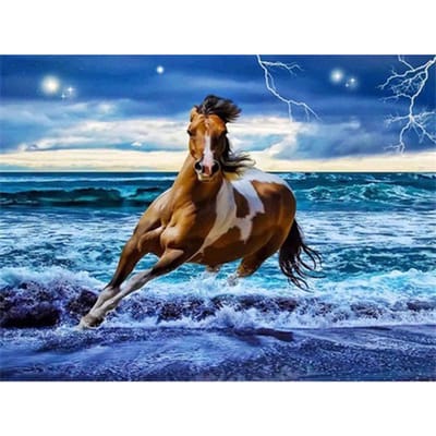 Peinture diamant cheval 5D, point de croix, broderie diamant, cristal, animaux, mosaïque, images 20X30CM black