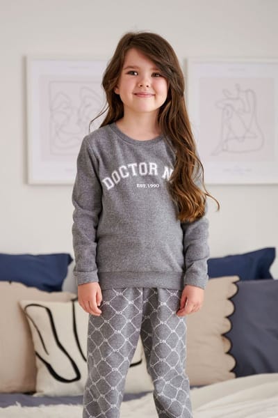 Doctor Nap Warme Katoenen Matching Familie Gezin Pyama Jongens & Meisjes Unisex Lange Mouw Lange Broek Kerst Winter DN Grijs PDU.5243 110/116