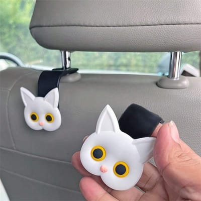 1 pièce Crochet de suspension pour appuie-tête de siège auto chat dessin animé 3D Véhicule universel, Organisateur de rangement pour voiture pour sac à main manteau, Choses mignonnes pour voitures 1Pcs blanc