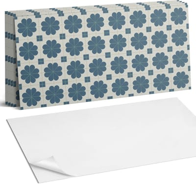 Coloray Plaktegels - Bloemen geruit patroon Wandtegel Zelfklevend - 60 cm x 30 cm - Marine Plaktegels - 6 stuks - Rechthoek PVC Tegels - Plaktegels Keuken - Zelfklevende Vloertegels Badkamer - Vinyl Tegels - Zelfklevende Wandtegels