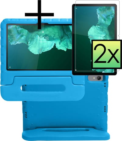 Hoes - Geschikt voor Lenovo Tab P11 Plus - Met 2x Screenprotector - Kinderhoes Shockproof Bumper - Kidsproof Case - Tablet Hoesje - Kinder Cover - Blauw