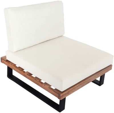 Loungestoel MCW-H54, tuinstoel, gesponnen polyaciahout MVG-gecertificeerd aluminium ~ lichtbruin, bekleding crèmewit