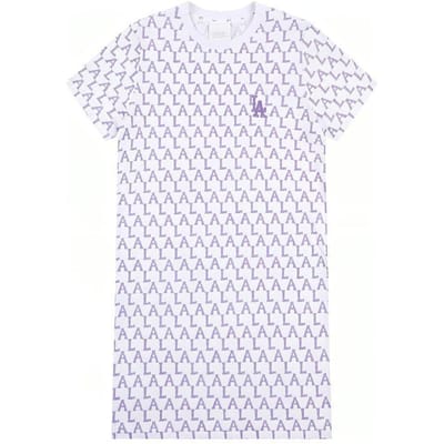 MLB Los Angeles Dodgers Logo Impression Intégrale Vintage Ample Sport Robe Courte à Manches Courtes Col Rond Femme Robes Blanc 31OP04111-07W XS white
