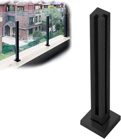 Glazen Balustrade Paal - Hekwerk Ondersteuning - Veilig Traplopen - U-vormig Design - H80cm - Mat Zwart