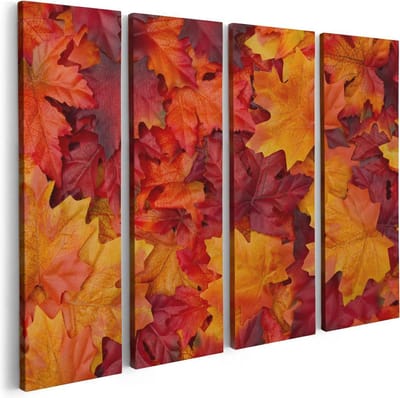 Artaza Canvas Schilderij Vierluik Herfstbladeren in het Oranje en Rood - 80x60 - Foto Op Canvas - Canvas Print