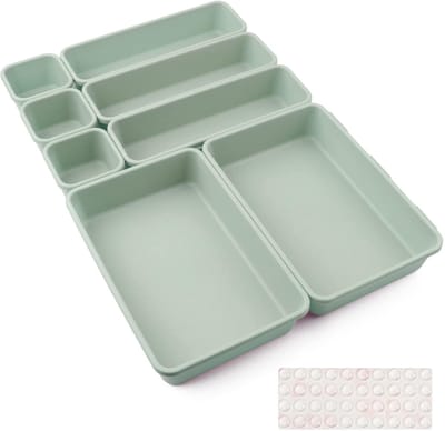Lade Organizer Bakjes - 8-delig - 3 Maten - Kunststof Opbergset - Voor Make-up, Sieraden en Accessoires - Groen