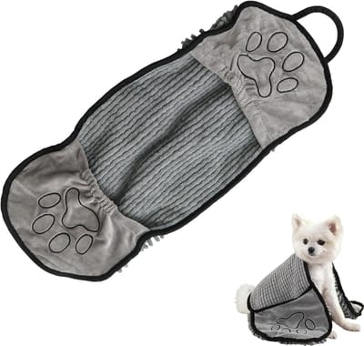 Ulisem - Hondenhanddoek - 54x25 cm - Ultrazachte microvezel - Zeer absorberend - Snel drogend - Met binnenzak voor de hand - Geschikt voor katten en honden - Grijs - Herbruikbaar