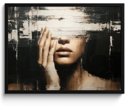 Poster in lijst - Fotolijst 80x60 cm - Posters - Hand - Gezicht - Strepen - Abstract - Posterlijst zwart - Decoratie - Wanddecoratie woonkamer - Muurdecoratie slaapkamer
