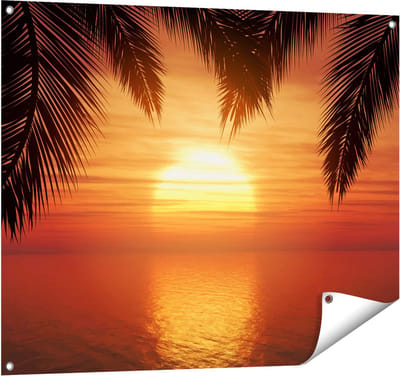 Gards Tuinposter Zonsondergang op het Strand met Palmbomen - 100x80 cm - Tuindoek - Tuindecoratie - Wanddecoratie buiten - Tuinschilderij