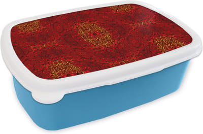 Broodtrommel Blauw - Lunchbox - Brooddoos - Patroon - Abstract - Rood - 18x12x6 cm - Kinderen - Jongen