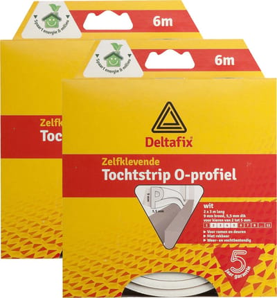 2x deltafix tochtstrip - tochtwering - wit - zelfklevend - o-profiel - 6 m x 9 mm x 6 mm