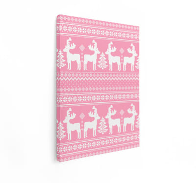 Artaza Canvas Schilderij Kersttrui Patroon - 60x80 cm - Wanddecoratie Kerst Rendieren - Muurdecoratie Kerstbomen - Decoratie Roze