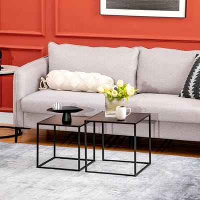 REDOM Set van 2 bijzettafels 40x40x40 cm & 35x35x35 cm van staal, zwart, modern kubistisch ontwerp