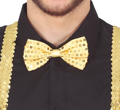 Fiestas Guirca Carnaval verkleed vlinderstrikje - glitter pailletten - goud - polyester - unisex