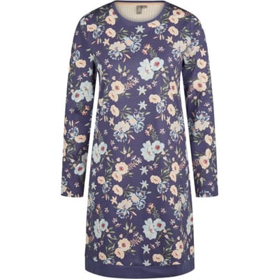 By Louise Dames Nachthemd Lange Mouw Katoen Donkerblauw Gebloemd - Maat S