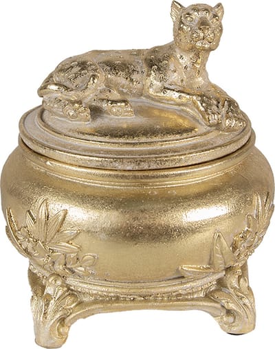 Clayre & Eef Sieradendoos Luipaard Ø 13x14 cm Goudkleurig Polyresin