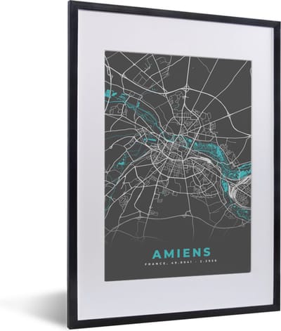 Fotolijst incl. Poster - Amiens - Stadskaart - Kaart - Plattegrond - Frankrijk - 30x40 cm - Posterlijst
