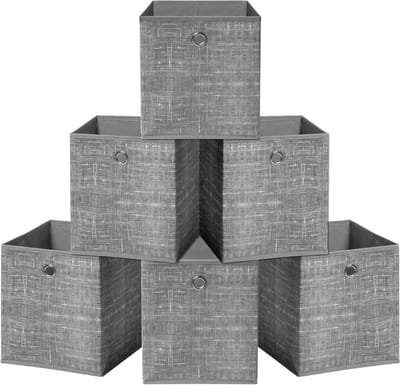 Famanu – Grijze stoffen opbergdozen met doorvoerhandvat - ruimtebesparende stoffen kubus opbergdozen voor kleding - speelgoed - boekenorganisatie (33 x 33 x 33 cm)