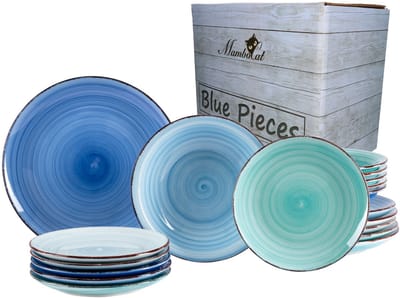 18-delige Blue Curacao bordenset voor 6 personen in verschillende tinten blauw