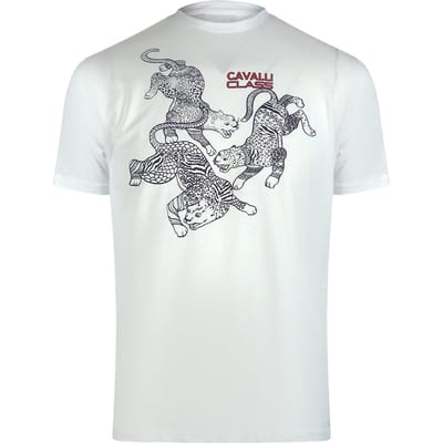 Cavalli Class Traditioneel Stijl Luipaard Grafisch Off White T-shirt