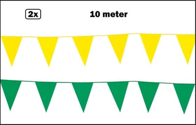 2x Vlaggenlijn groen en geel 10 meter - Themaparty - vlaglijn festival feest party verjaardag thema feest