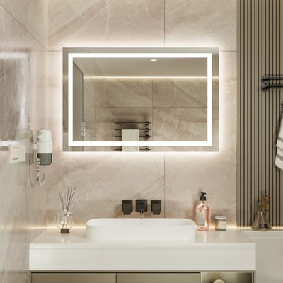 Auralum max - Badkamerspiegel met LED Verlichting - Badkamer Spiegel - Spiegel Badkamer - Spiegel Douche - Dimbaar - Wandspiegel - Badkamer/Make-up spiegel - Anti Condens Douchespiegel - Warm/Neutraal/Koud Wit - 90X60cm