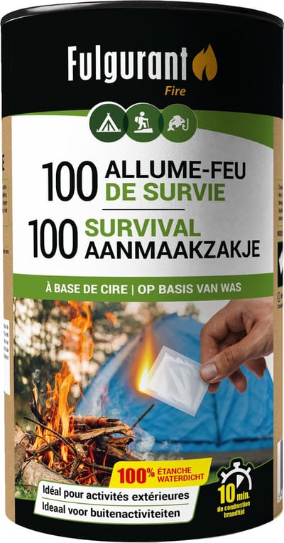Fulgurant - 100 Survival aanmaakzakje - Ideaal voor kamperen, wandelen, vissen en bivakkeren