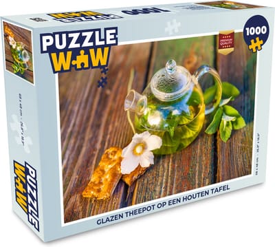 Puzzel Glazen theepot op een houten tafel - Legpuzzel - Puzzel 1000 stukjes volwassenen