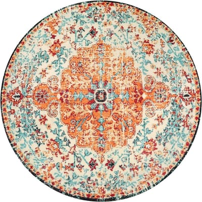 Wasbare Ronde Kleden Boheemse Cirkelkleden voor Woonkamer Entree Rond Vloerkleed Bloemen Antislip Tapijt voor Slaapkamer Eettafel 40X40cm-16x16in