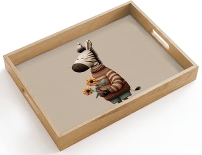 Dienblad hout 40x30 cm - Schootdienblad - Zebra - Zonnebloemen - Warm - Borrelplank rechthoek - Plateau dienbladen