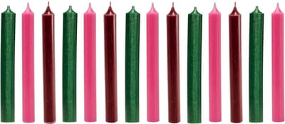 Cactula gekleurde dinerkaarsen dinerkaars kaars kaarsen 2.1 x 19,5 cm Kleur Pokebowl - Neon Pink - Green - Dark red 14 stuks