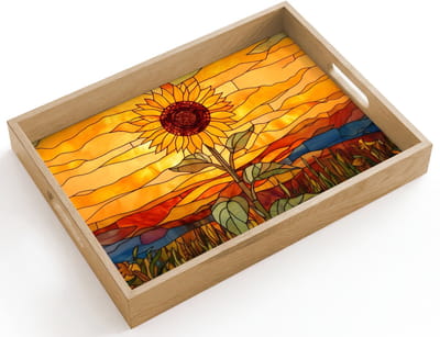 Dienblad hout 40x30 cm - Schootdienblad - Zonnebloem - Mozaïek - Zonsondergang - Geel - Borrelplank rechthoek - Plateau dienbladen