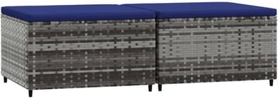 Voetenbank Set van 2 met Kussens - Poly Rattan Tuinstoelen Ondersteuning